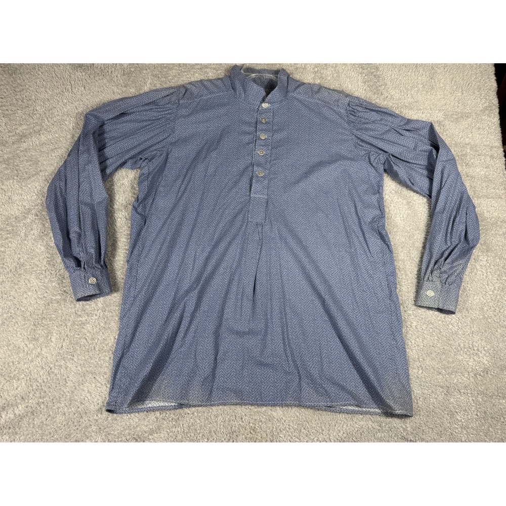 Unbranded Tunic Popover Mens Large Blue frontier Band Collar Long Sleeve western